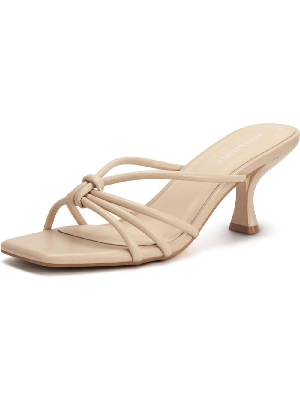 Women's Cream Strappy Square Open Toe Kitten Heels Sandals Knotted Design